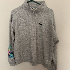 VS Pink Floral Embroidered Quarter Zip